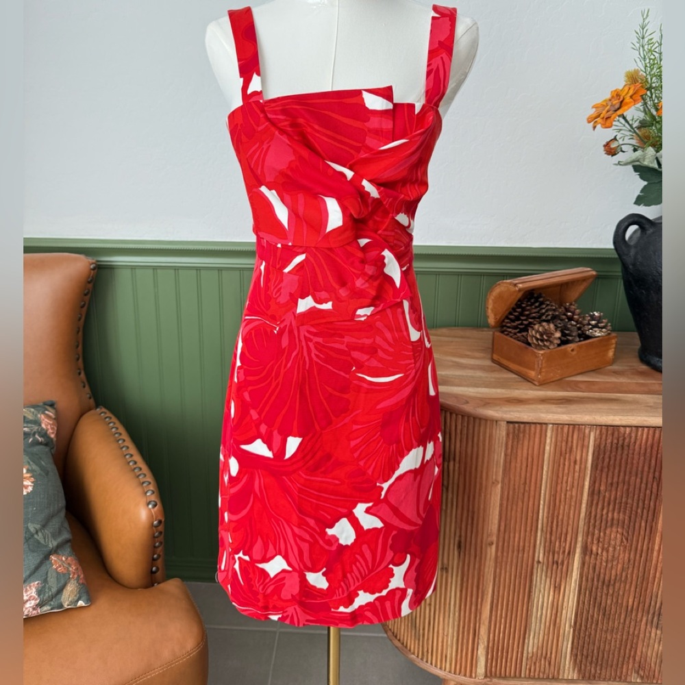 Trina Turk Red/Orange multi colored floral Dress in Size 0 NWT